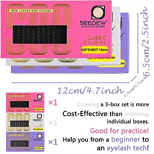 SEEDEW Eyelash Extensions Set, 3 Pieces Individual Hybrid Volume Premade Lashes - Image 3
