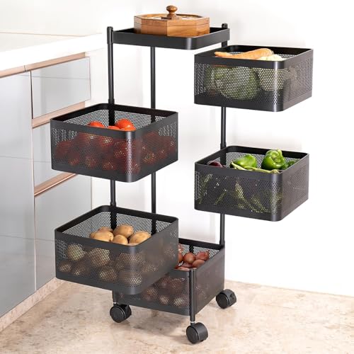 Image of MARKWELL Black Modern Kitchen Trolley with Wheels, 5-Tier Storage Solutions for Kitchen Organization and Accessories (Layer 5)