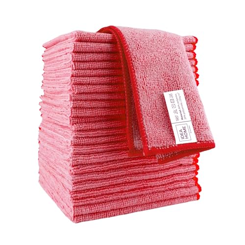 IDEA HOME-24 Stück Mikrofasertücher Putzlappen Staubtücher Reinigungstücher Putztücher Allzwecktücher 30x30cm Rot