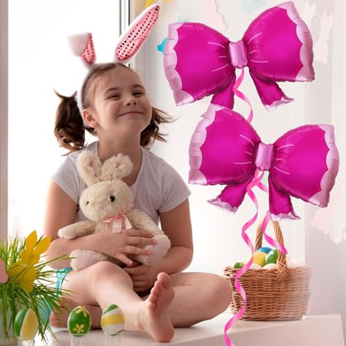 Image of 36 Inches Bow Foil Balloon Huge Bowtie Pink Balloon for Baby Shower, Wedding, Kids Theme Party Decoration (Hot pink)