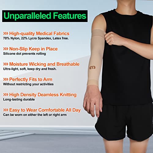 Mgang Lymphedema Compression Arm Sleeve For Women Men, Opaque, 15-20 Mmhg Compression Full Arm Support With Silicone Band, Relieve Swelling, Edema, Post Surgery Recovery, Single Beige L #TOP1