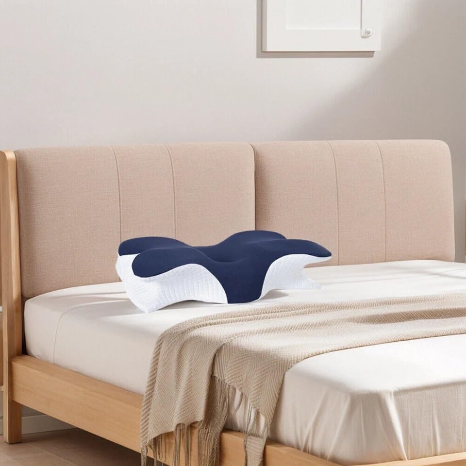 Ultra Pain Relief Cooling Pillow for Neck Support, Adjustable Cervical Pillow Cozy Sleeping, Odorless Ergonomic Contour Memory Foam Pillows, Orthopedic Bed Pillow Stomach Sleeper (Blue/White)