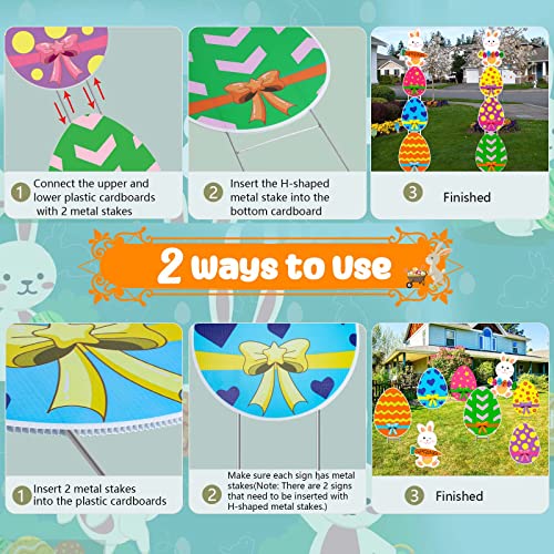 59.5 Inch Easter Decorations Outdoor Easter Egg And Bunny Yard Signs Spring Easter Signs With Metal Stakes Easter Lawn Sign Decor For Easter Party Garden Patio #TOP2