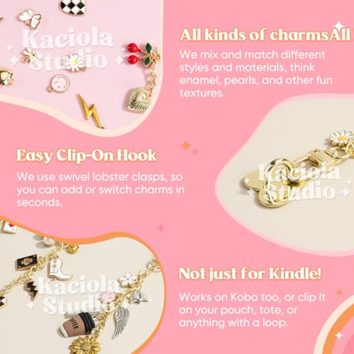 Kaciola Charm Chains for Kindle, Pearl Chain Purple Bow Pendant Cute E-reader Phone Charm Bracelets Accessories Gift for Reader Booklovers Women Men, Charms Compatible for Kindle/E-Reader/Phone (D04) - image 3
