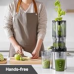AMZCHEF Cold Press Juicer, Juicers Machines - 5.4" Large Feed Chute for Whole Fruits & Vegetables, Stainless Steel Slow Masticating Juice Easy to Clean, Large Auger, Triple Strainers, Silver - Image 2