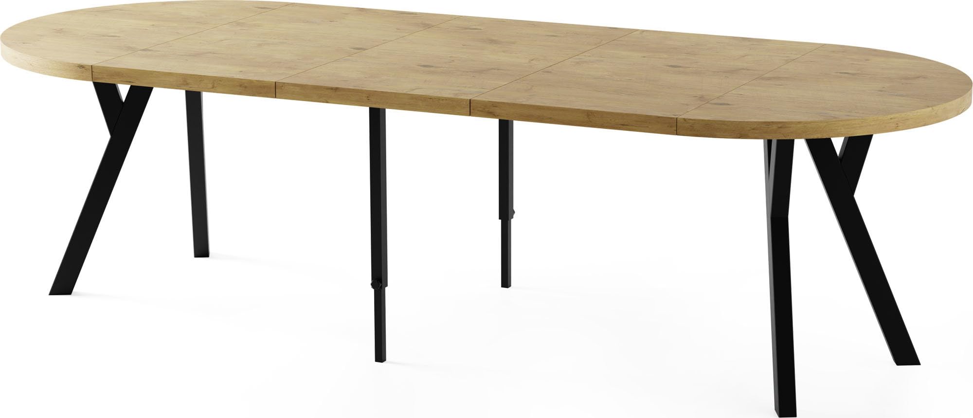 WFL GROUP Table à Manger Ronde Extensible XXL Style Loft – 100 à 250 Cm – Grande Table avec Pieds en Bois Noir – Table Extra Longue pour 5 à 14 Personnes – Industriel – Chêne Marron Clair