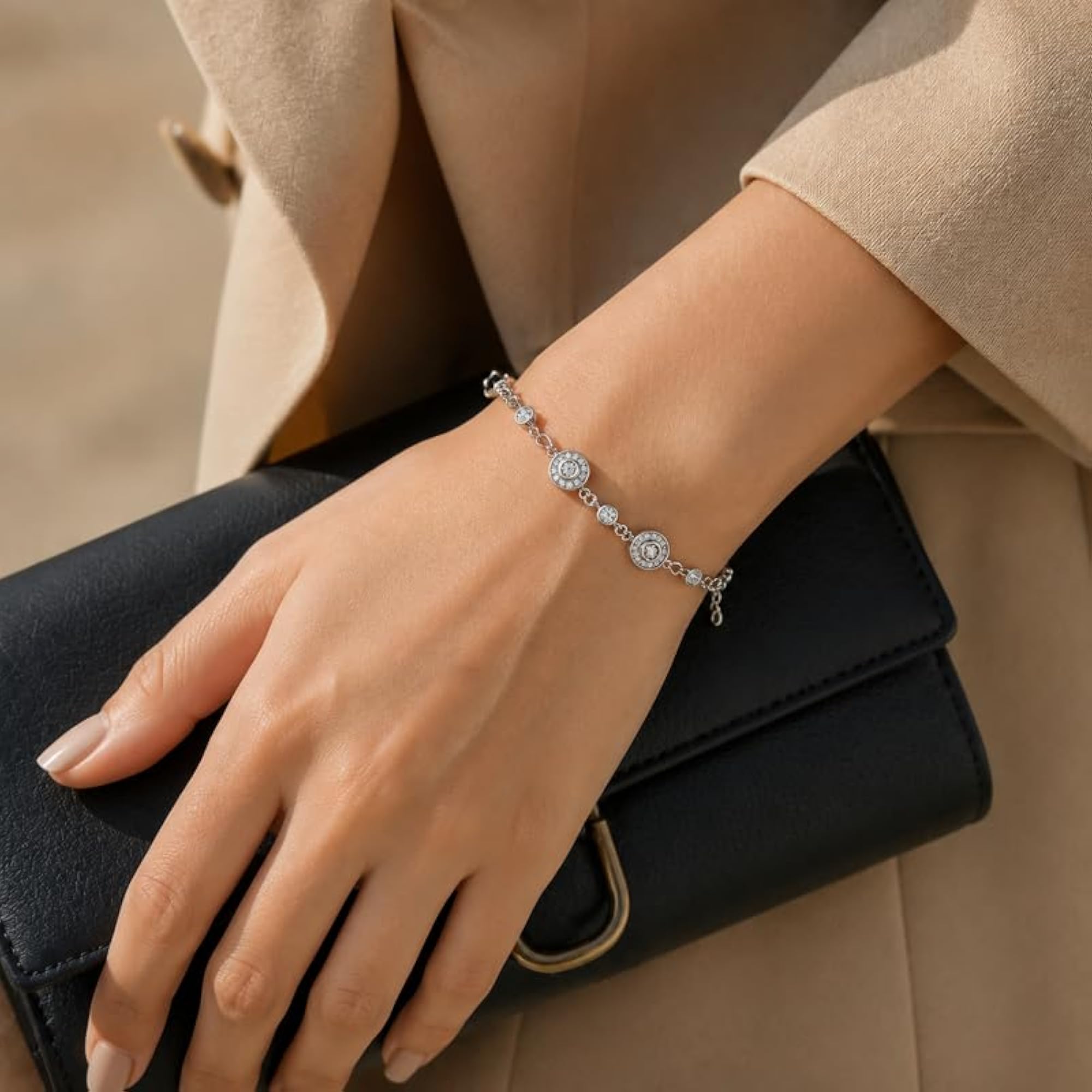 Women's 925 Sterling Silver Double Halo Bracelet