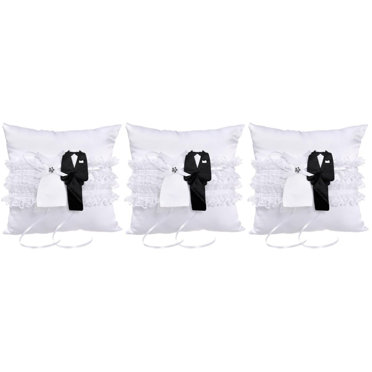 Gadpiparty 3 Stücke Hochzeit Bearer Kissen Spitze Dekorative Kissen Bogen Weiß Für Hochzeit Zeremonie Und Engagement Decor