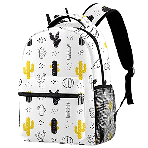 Sac à dos imprimé cactus blanc et noir avec filet pour bouteille