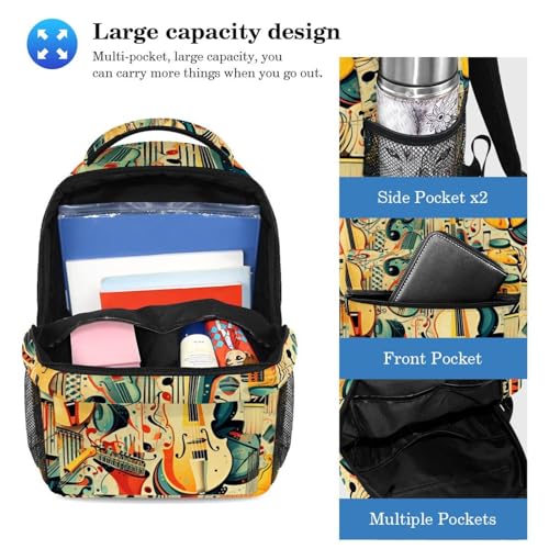 Sac à dos motif guitare avec trousse 8 pièces grand format pour école et voyage ado - 3