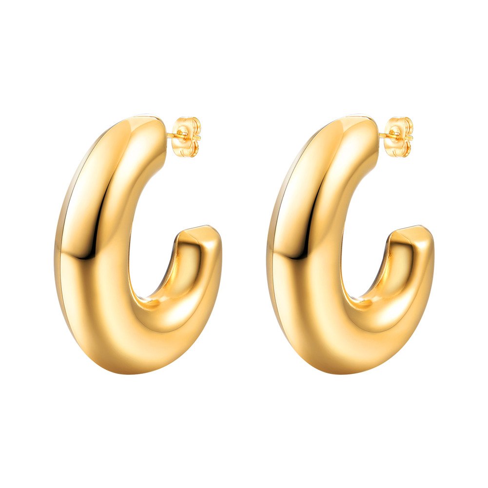 U7 Chunky Hoop Earrings for Women, 30/40/60/80mm Stainless Steel Hoops, Gold Hoop Earrings, Simple & Polished Thick Ear Jewelry,Black Hoop Earrings