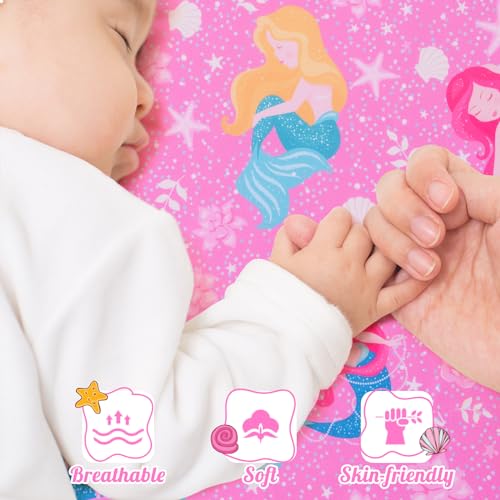 Image of Mermaid Fitted Crib Sheet - 100% Hypoallergenic Microfiber, 52 inch x 28 inch Crib Mattress Sheet, Ultra-Soft & Breathable Baby Bedding with Enchanting Mermaid Design, Pink
