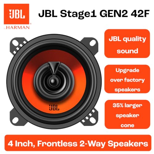 Image of JBL Stage1 GEN2 42F - 4 Inch (100mm) 2-Way Coaxial Car Speakers - 40W RMS - 210W Peak - Compact Fit - OEM Replacement - Easy Install Audio - No Grille - Pair
