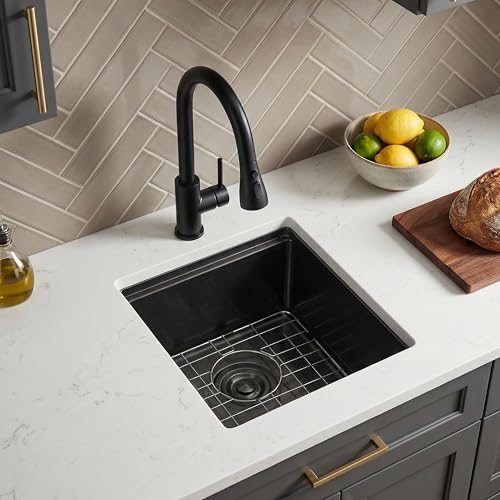 Image of 15x17 Black Bar Sink Undermount, Gunmetal Black Workstation Stainless Steel 16 Gauge Small Kitchen RV Prep Wet Bar Sink 9 inch Deep Single Bowl with Cutting Board