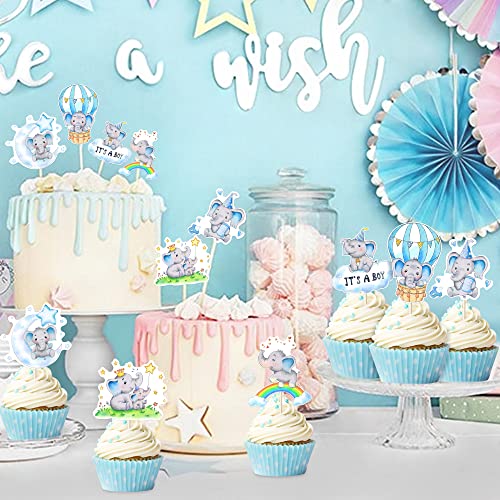 36Pcs Blue Elephant Cupcake Toppers It's A Boy Baby Shower Cupcake Toppers Elephant Baby Shower Decorations For Boy Elephant Cupcake Picks Gender Reveal Birthday Party Cake Decoration Supplies #TOP6