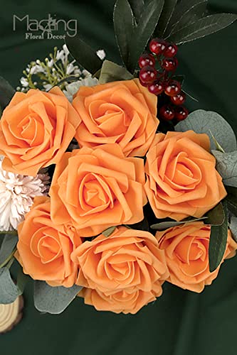 Macting Artificial Flower Roses, 30Pcs Real Touch Fake Foam Roses With Stems For Diy Bouquets Wedding Party Baby Shower Home Decoration (Orange) #TOP1