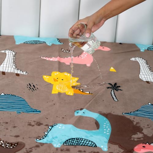 Image of RD TREND Waterproof Elastic Fitted Bedsheet, Queen Size 78x60x8 Inch, with 2 Waterproof Pillow Covers 18x28 Inch, Washable, Wrinkle Resistant Multi Dinosaur