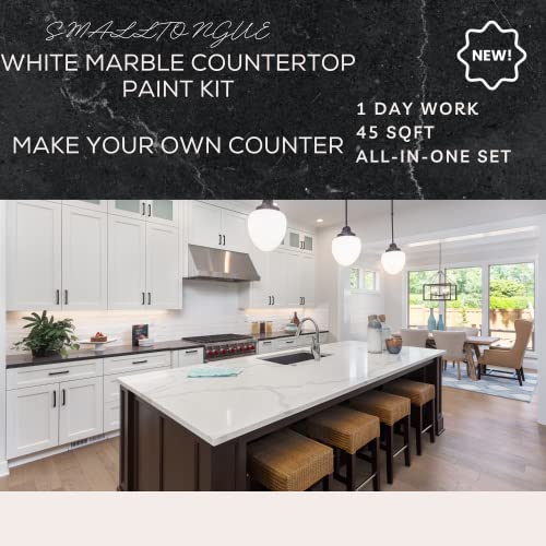 Smalltongue Countertop Paint Kit, White Marble Epoxy Countertop Paint Kit(Including Epoxy Resin), All-In-One Set, Cover Up To 35 Sq. Ft., For Marble, Granite, Formica, Laminate, Ceramic Tile Etc. #TOP4