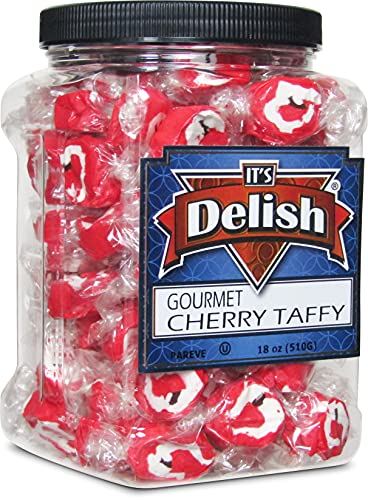 Cherry Fancy Shape Red Taffy Chews By It's Delish, 18 Oz Jumbo Container - Individually Wrapped Gourmet Soft Candy - Great Candy For Red Themed Parties, Usa Made & Certified Kosher #TOP18