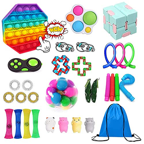 Perry1990 Sensory Fidget Toys Set, Fidget Toys Pack, Stress Relieve and Anxiety Fidget Toy Box for Kids & Adults, Sensory Therapy Toys for ADHD Autism Stress Anxiety (32 Pieces) (1)