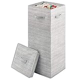 mDesign Soft Fabric Stripe Wrapping Paper Storage Box with Lid - Side Handles, Removable Lid, Stores Long Rolls of Gift Wrap - Taupe/Tan
