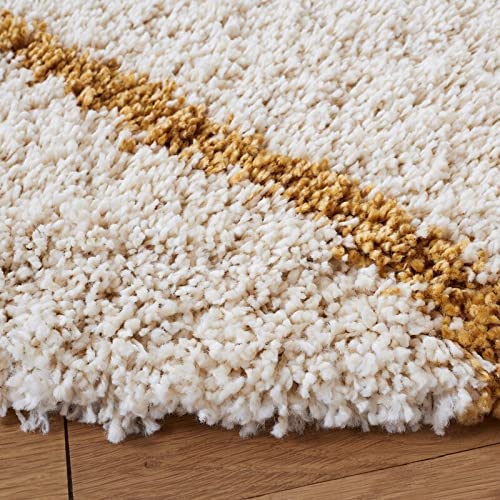 Image of Round Shaggy Fur Rugs and Carpet for Bedroom, Living Room (8x8 Feet Round, Ivory & Gold)