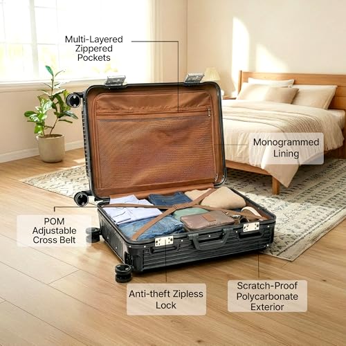 Image of Vertica Hard PC Trolley Luggage, Cabin Size, 100% Polycarbonate, Lightweight and Durable, Silent Wheels, Anti-Theft with Aluminium Frame, and 2 TSA Locks, 20-Inch, Midnight Noir