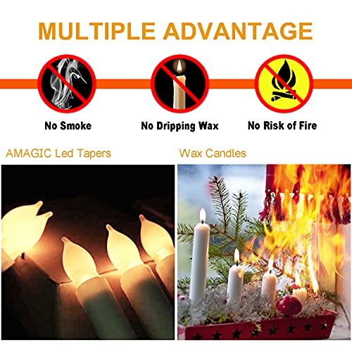 Image of Amagic 12pcs Batteries Operated Taper Candles with Remote, Warm White Flickering Light, Flameless Handheld Candles Floating, Led Hanging Candlesticks for Party Halloween Christmas Church Home
