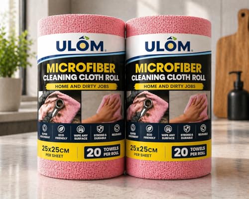 Image of Microfiber Cleaning Cloth Roll, 40Pcs 4000+ Washable Reusable Tear-Away Towels, Ultra Absorbent Lint-Free Kitchen Cleaning Cloths, Eco-Friendly Paper Towel Alternative (Pink, Pack of 2)