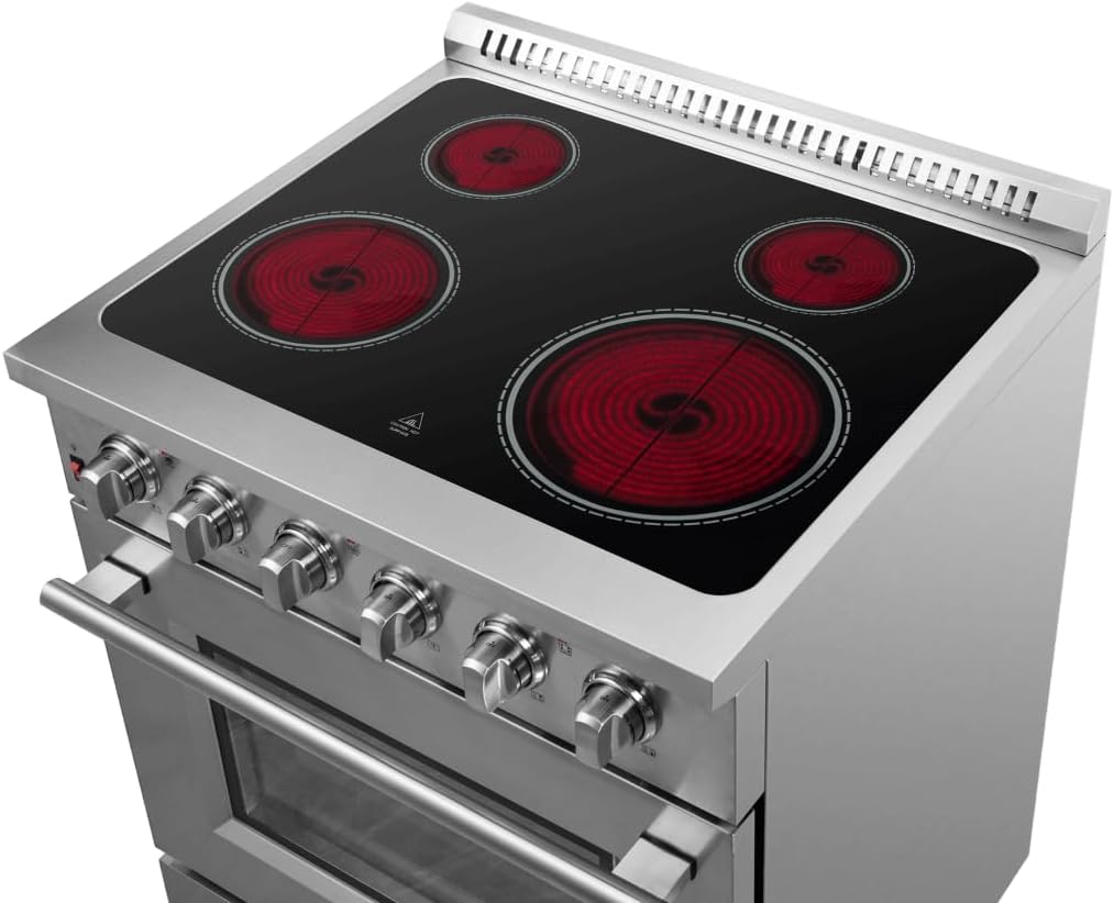 Forno Galiano Full Electric 30" Inch. Freestanding Range and Oven with 4 Radiant Elements Ceramic Glass Cooktop - 4.32 Cu.Ft. Stainless Steel Convection Oven with Air Fryer Kit