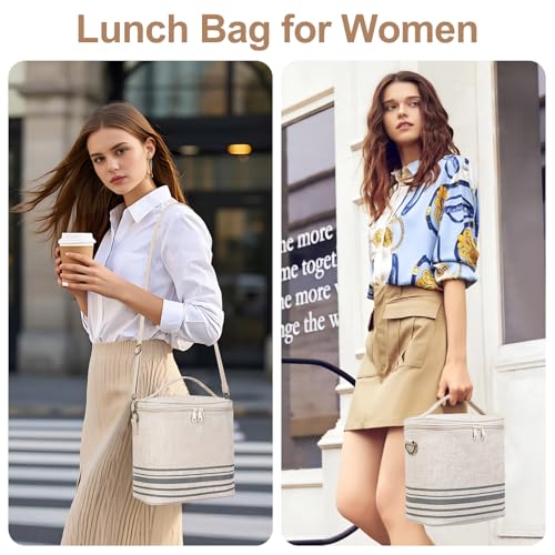neatlife Lunch Bag for Women, Soft Linen Lunch bag with adjustable shoulder strap, Insulated Womens Lunch Bag for Work, Machine Washable Lunch Box with removable liner (Gray Stripe) - image 6
