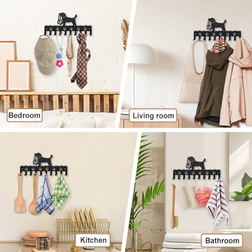 MAYJOYDIY Hunde Kleiderhaken Wandhalterung Hundeleine Metall Schlüsselhalter Für Die Wand 25×12cm 10 Haken Dekorative Hundepfote Schwarze Schlüsselhaken Zum Aufhängen von Mänteln Hüten