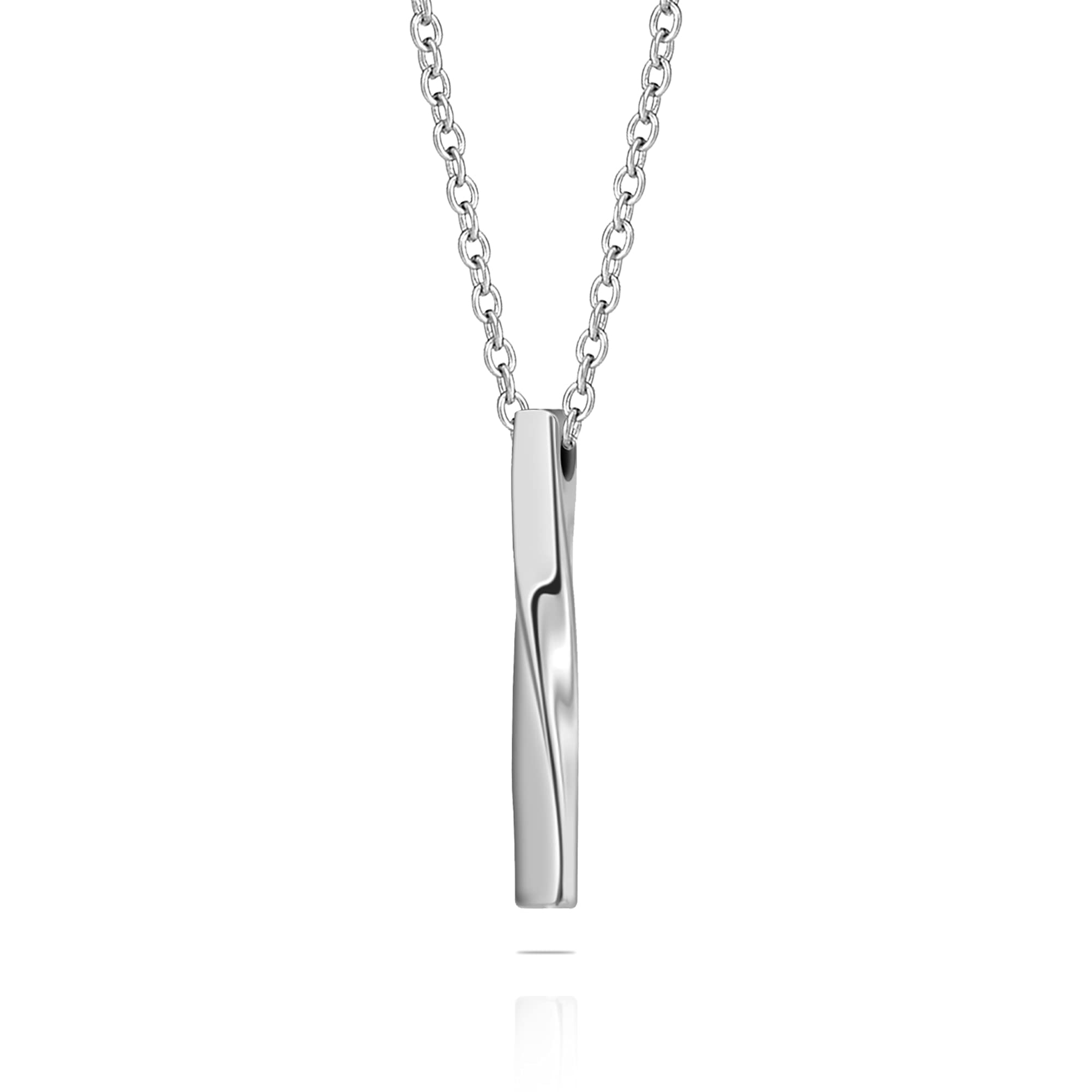 NCBar Necklace for Men Stainless Steel Pendant Necklace for Men and Women, Unisex Twisted Cube Bar Pendant with Link Chain