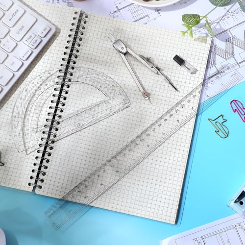 zonon 3 pcs plastic ruler 6 inch protractor drawing compass set student geometry math transparent measuring tools for home school classroom office supplies12 inchclear