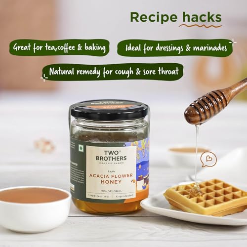 Image of Two Brothers Organic Farms Acacia Apiary Honey (350g) | Raw, Mono-Floral, Unfiltered & Unpasteurized | Natural, No Additives | Mild, Easily Digestible, Rich in Flavonoids