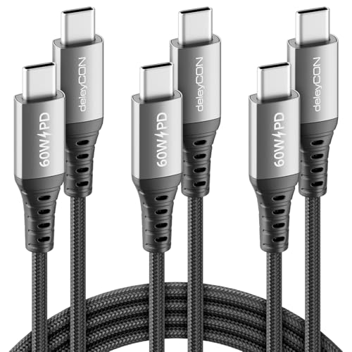 deleyCON 3x Câbles USB-C (0,5m 1m 2 m) PD 3.0 PPS (Câble de Charge Rapide 60 W) Câble de Charge USB-C vers USB-C pour iPhone 17 16 15 Pro Max Air Galaxy S25 S24 S23 Pixel iPad Pro MacBook Air Pods