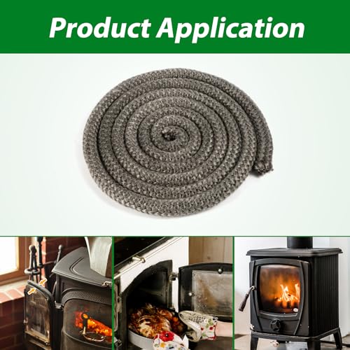 NQEUEPN Dichtungsband für Ofentüren 15mm x 2,5m, Robust Graphitimprägniert Kaminofen Türdichtung Fiberglas Dichtung Ersatz Holzofentürdichtung für Holzöfen Kamine