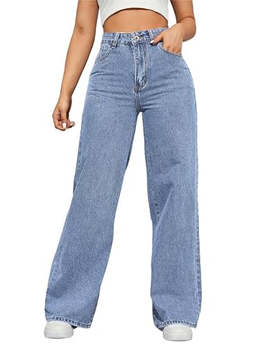 Dolsia Trends Women’s High Waist Wide Leg Jeans Vintage Washed Sky Blue Denim Loose Fit Casual Pants - 28