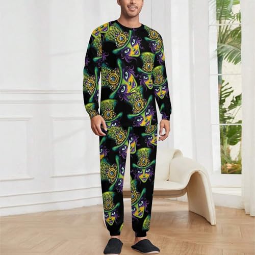 Mardi And Gras Mens Pajamas Set Long Sleeve Sleepwear Pjs Set Shirts And Bottoms Sleep Sets Loungwear2