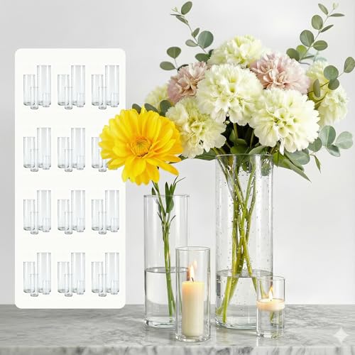 Sandraheer 48-Pack Clear Glass Cylinder Vases, 4 Sizes (4/6/8/10 Inch) - Hurricane Floating Candle Holders & Flower Vases for Wedding, Table Centerpiece, Home Décor