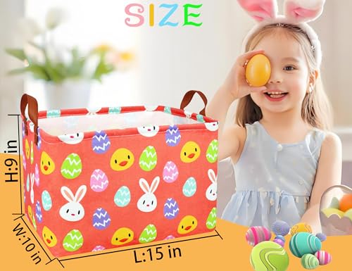 Image of Rectangle Empty Easter Baskets Boy Large Toy Storage Bin Girls collapsible Hamper Waterproof Canvas Box Kid Gifts Spring Decor( Yellow Chicken Rabbit Egg )