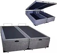 Cama Báu Box Base Queen Bipartido Suede Cinza, RC. 198x158 com Pistão a Gás.