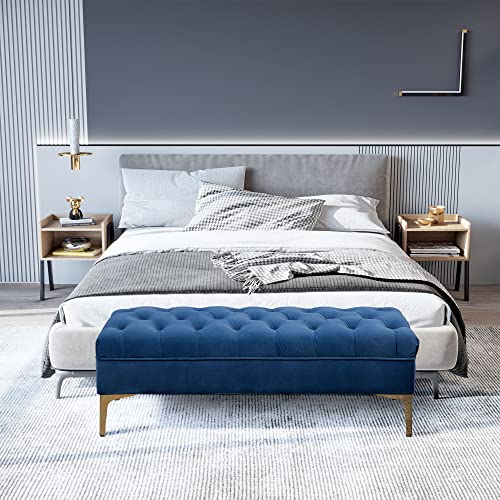 Banquette Chic 118 cm Velours Capitonné, Pieds Dorés HOMCOM