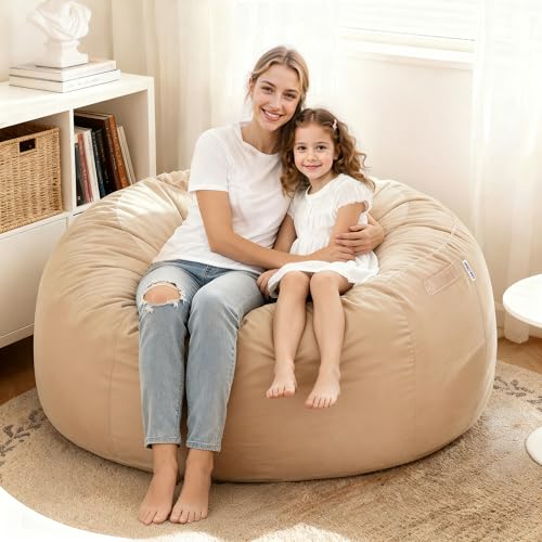 Image of HABUTWAY Bean Bag Chair: Giant 4' Memory Foam Furniture Bean Bag Chairs for Adults with Microfiber Cover 4Ft (Khaki)