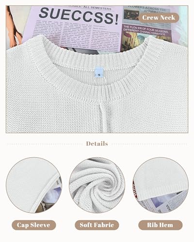Image of COSSEN Womens Summer Cap Sleeve Tops Trendy Casual Crew Neck Knit Lightweight Sweater Pullover Top