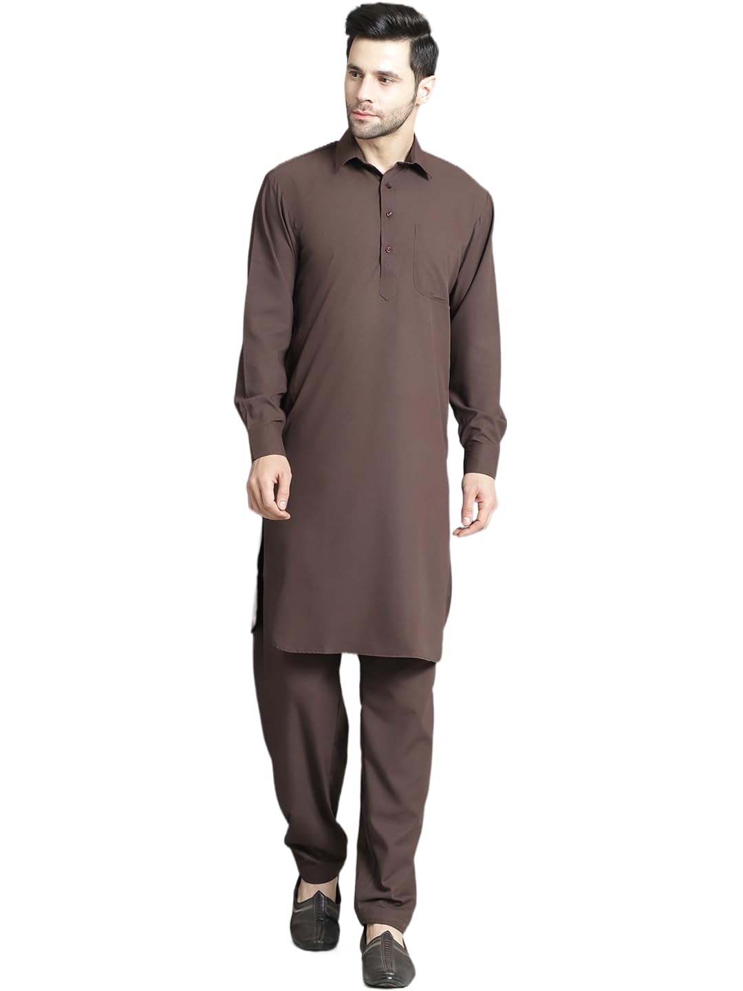 Jompers Men's Coffee Solid Pathani Kurta With Salwar (Coffee, L)