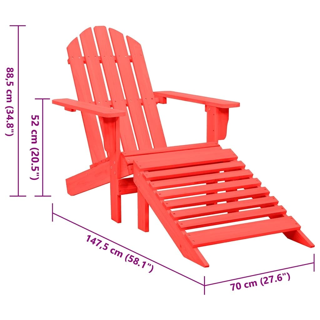 Sedia Giardino Adirondack con Ottomana Massello di Abete Rossa