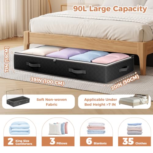 Image of Budding Joy 90L Under Bed Storage, 4 Pack Closet Organizers Black | Foldable underbed storage bins for linen sheets, blanket, clothing, comforter, sweaters, pillows, wrapping paper