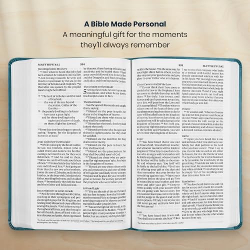 Image of Personalized ESV Large Print Bible for Adults, Name Engraved, Standard Size | Customize Your Aqua Faux Leather Bible Your Way, 2-Column Layout, Lay-Flat Binding, Thin Paper, Christian Gift