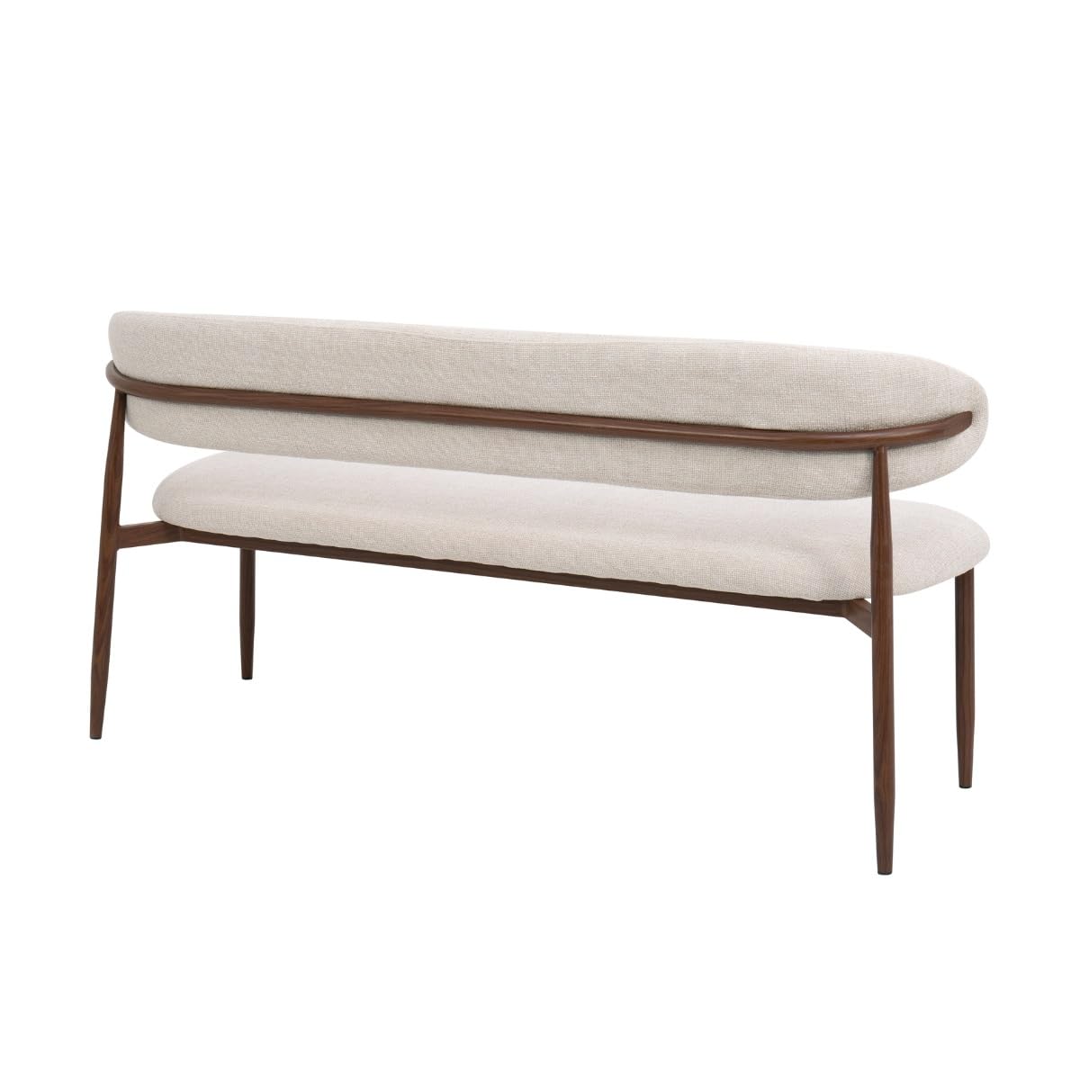 Giga Meubel Esszimmerbank Alexia 160 cm | Beige/Walnuss Design | Bequeme Stoffbank mit Rückenlehne & Metallgestell | Mid Century Bank für Esszimmer & Küche | 300 kg Tragkraft